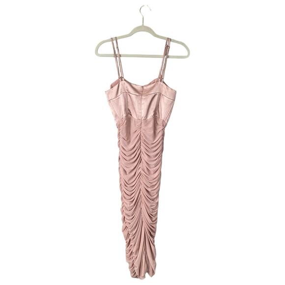 ZARA Ruched Tulle Corset Dress Beige Pink Size Small Satin Balletcore Sexy - Picture 2 of 11